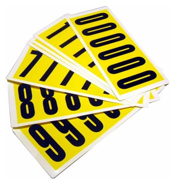 Numeri adesivi da 0 a 9 - 90 x 38 mm - 6 et/fg - 10 fogli - nero/giallo - Beaverswood - conf. 60 etichette