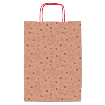 Shopper natale - 16 x 8 x 21 cm - carta kraft - fantasia stelline - rosso - Rex Sadoch