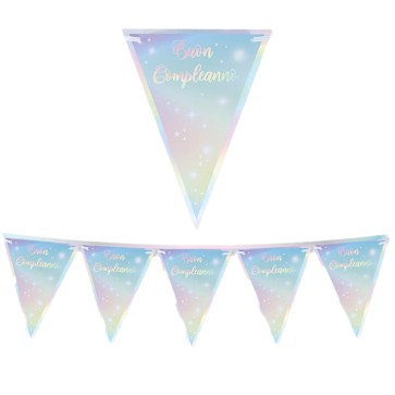Festone bandiere Soft Rainbow - Buon Compleanno - 3 metri - Big Party