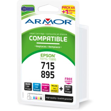 Armor - Cartuccia ink Compatibile  per Epson - C/M/Y/2K - T0711 x 2 T0712 T0713 T0714 - Conf. 5 cartucce