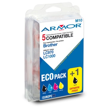 Armor - Cartuccia ink Compatibile  per Brother - C/M/Y/2K - LC970/1000BK x 2 LC970/1000C LC970/1000M LC970/1000Y - Conf. 5 cartucce