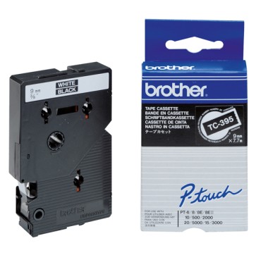 Brother - Nastro - Bianco/Nero - TC395 - 9mm x7,7mt