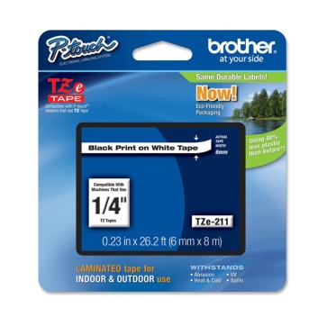 Brother - Nastro - Nero/Bianco - TZE211 - 6mm x 8mt