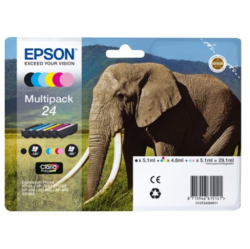 Epson - Multipack Cartuccia ink - 24 - C/M/Y/C CH/M CH/K - C13T24284012 - C/M/Y 4,6ml - K/ C CH/M CH 5,1ml -