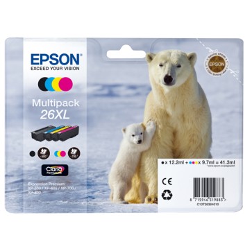 Epson - Multipack Cartuccia ink - 26Xl - C/M/Y/K - C13T26364010 - C/M/Y 9,7ml cad - K 12,2ml