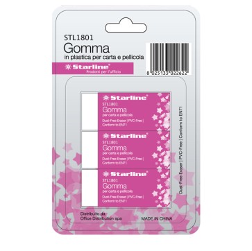 Gomma per carta e pellicola - 60x24x14mm - bianco - Starline - conf. 3 pezzi