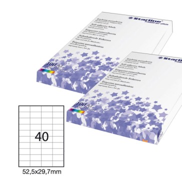 Etichette adesive - in carta - permanenti - 52,5 x 29,7 mm - 40 et/fg - 100 fogli - bianco - Starline