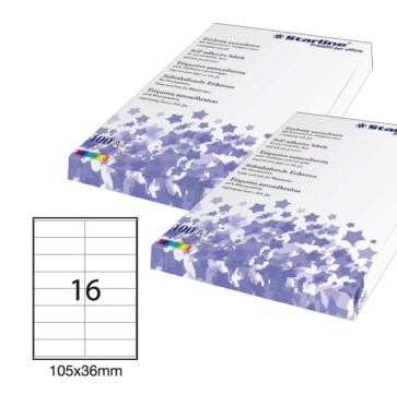 Etichette adesive - in carta - permanenti - 105 x 36 mm - 16 et/fg - 100 fogli - bianco - Starline