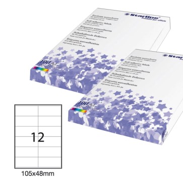 Etichette adesive - in carta - permanenti - 105 x 48 mm - 12 et/fg - 100 fogli - bianco - Starline
