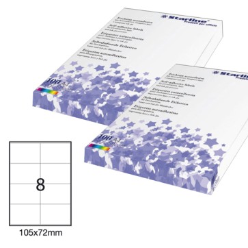 Etichette adesive - in carta - permanenti - 105 x 72 mm - 8 et/fg - 100 fogli - bianco - Starline