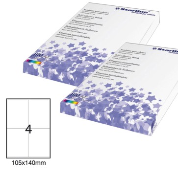 Etichette adesive - in carta - permanenti - 105 x 140 mm - 4 et/fg - 100 fogli - bianco - Starline