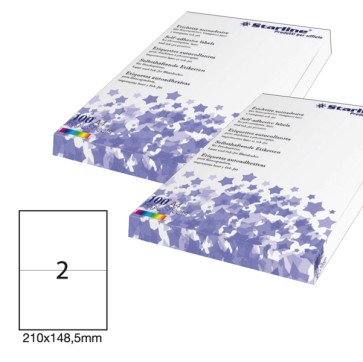 Etichette adesive - in carta - permanenti - 210 x 148,5 mm - 2 et/fg - 100 fogli - bianco - Starline