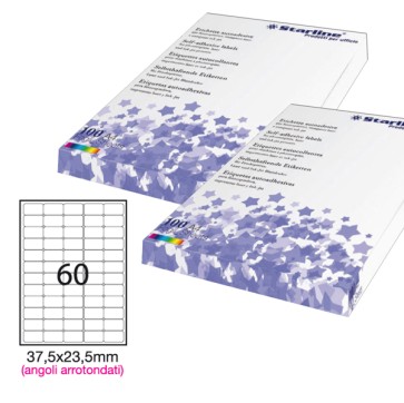 Etichette adesive - in carta - angoli arrotondati - permanenti - 37,5 x 23,5 mm - 60 et/fg - 100 fogli - bianco - Starline