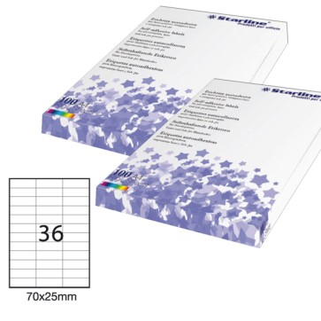 Etichette adesive - in carta - permanenti - 70 x 25 mm - 36 et/fg - 100 fogli - bianco - Starline
