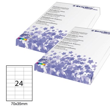 Etichette adesive - in carta - permanenti - 70 x 35 mm - 24 et/fg - 100 fogli - bianco - Starline