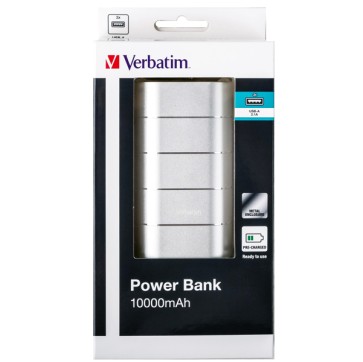 Verbatim - PowerBank Black Plastic, 5V2A in and out. 2x out - 49572 - 10.000 mah