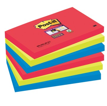 Blocco foglietti Post it  Super Sticky - 655-6SS-JP - 76 x 127 mm - colore Bora Bora - 90 fogli - Post it