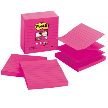 Ricarica foglietti Post it  Super Sticky - R440-SSFF - a righe - 101 x 101 mm - rosa neon - 90 fogli - Post it