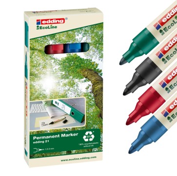 Marcatore permanente 21 Ecoline - punta conica - da 1,5 a 3 mm - colori assortiti - Edding - conf. 4 pezzi