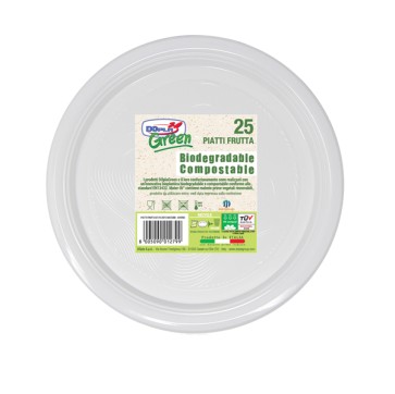 Piatti frutta biodegradabili - Mater-Bi - diametro 170 mm - avorio - Dopla - conf. 25 pezzi