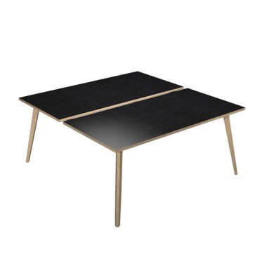 Scrivania Woody a 2 postazioni contrap. - 140 x 166 cm - rovere / nero venato