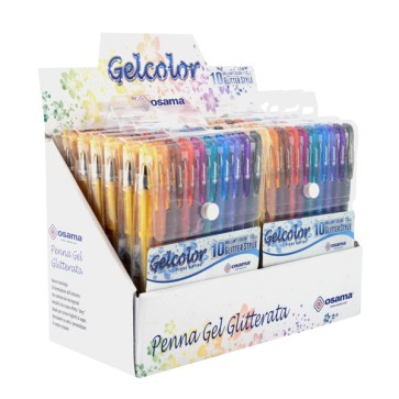Penna gel Gelcolor - colori assortiti glitter - Osama - expo 12 astucci (10 pezzi cad.)