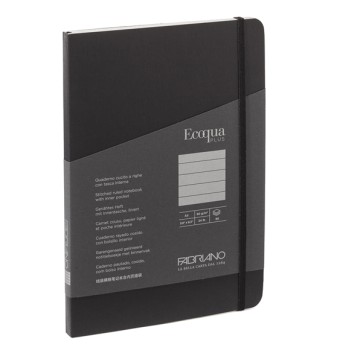 Taccuino Ecoqua Plus - con elastico - rilegatura cucita - A5 - 5 mm - 80 fogli - righe -  nero - Fabriano