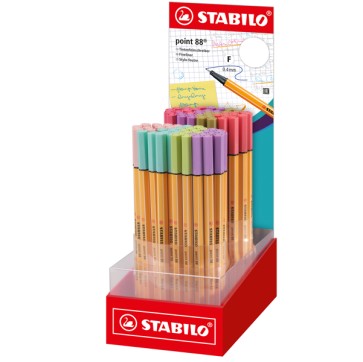 Fineliner point 88 - tratto 0,4 mm - colori assortiti pastel - Stabilo - expo 80 pezzi