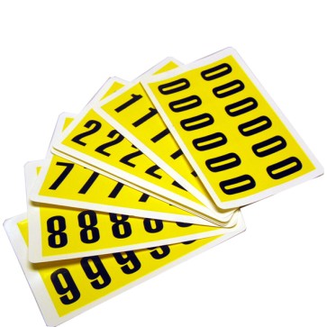 Numeri adesivi da 0 a 9 - 38 x 21 mm - 12 et/fg - 10 fogli - nero/giallo - Beaverswood - conf. 120 etichette