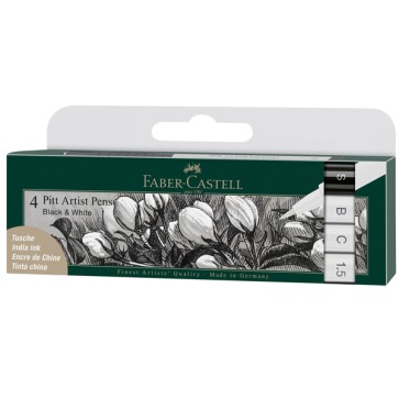 Pitt Artist Pen - punte assortite - bianco/nero - Faber-Castell - conf. 4 pezzi