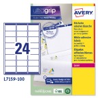 Etichette adesive L7159 - in carta - angoli arrotondati - laser - permanenti - 63,5 x 33,9 mm - 24 et/fg - 100 fogli - bianco - Aver y