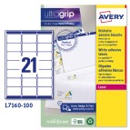 Etichetta adesiva L7160 - permanente - 63,5x38,1 mm - 21 etichetta per foglio - bianco - Avery - conf. 100 fogli A4
