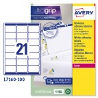 Etichette adesive L7160 - permanenti - 63,5 x 38,1 mm - 21 et/fg - 100 fogli A4 - bianco - Avery