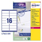 Etichette adesive L7162 - in carta - angoli arrotondati - laser - permanenti - 99,1 x 33,9 mm - 16 et/fg - 100 fogli - bianco - Aver y