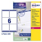 Etichette adesive L7166 - in carta - angoli arrotondati - laser - permanenti - 99,1 x 93,1 mm - 6 et/fg - 100 fogli - bianco - Avery