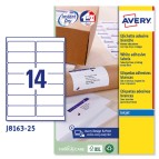 Etichetta adesiva J8163 - permanente - adatta a stampanti inkjet - 99,1x38,1 mm - 14 etichette per foglio - bianco - Avery - conf. 25 fogli A4