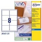 Etichetta adesiva J8165 - permanente - adatta a stampanti inkjet - 99,1x67,7 mm - 8 etichette per foglio - bianco - Avery - conf. 25 fogli A4