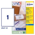 Etichetta adesiva J8167 - permanente - adatta a stampanti inkjet - 199,6x289,1 mm - 1 etichetta per foglio - bianco - Avery - conf. 25 fogli A4