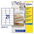 Etichette adesive J8560 - permanenti - per stampanti inkjet - 63,5 x 38,1 mm - 21 et/fg - 25 fogli A4 - poliestere - trasparente - Avery
