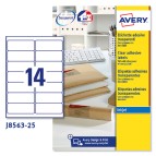Etichette adesive J8563 - permanenti - per stampanti inkjet - 99,1 x 38,1 mm - 14 et/fg - 25 fogli A4 - poliestere - trasparente - Avery