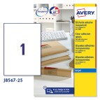 Etichette adesive J8567 - in poliestere - inkjet - permanenti - 210 x 297 mm - 1 et/fg - 25 fogli - trasparente - Avery