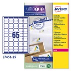 Etichette adesive L7651 - in carta - angoli arrotondati - laser - permanenti - 38,1 x 21,2 mm - 65 et/fg - 25 fogli - bianco - Avery
