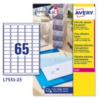 Etichette adesive L7551 - permanenti - per stampanti laser - 38,1 x 21,2 mm - 65 et/fg - 25 fogli A4 - poliestere - trasparente - Avery