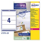 Etichette adesive L7171 - permanenti - 200 x 60 mm - 4 et/fg -25 fogli A4 - bianco coprente - Avery