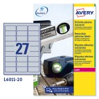 Etichette adesive L6011 - permanenti - per stampanti laser - 63,5 x 29,6 mm - 27 et/fg - 20 fogli A4 - poliestere - argento - Avery