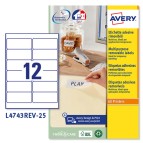 Etichette adesive L4743REV - rimovibili - 99,1 x 42,3 mm - 12 et/fg - 25 fogli A4 - bianco - Avery