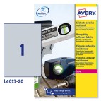 Etichette adesive L6013 - permanenti - per stampanti laser - 210 x 297 mm - 1 et/fg - 20 fogli A4 - poliestere - argento - Avery