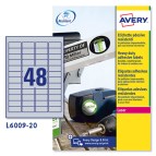 Etichette adesive L6009 - permanenti - per stampanti laser - 45,7 x 21,2 mm - 48 et/fg - 20 fogli A4 - poliestere - argento - Avery