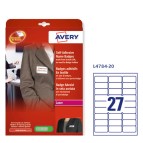 Etichette badge - rimovibili - per stampanti laser - 63,5 x 29,6 mm - 27et/fg - 20 fogli A4 - seta acetata - bianco - Avery