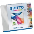 Supermina pastelli colorati - lunghezza 18cm Ø 7,6mm e mina Ø3,8mm - Giotto - Astuccio in metallo 24 pastelli colorati